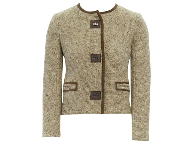 Giacca in bouclé di lana vergine Isabel Marant Kios con rifiniture in suede e chiusura a torsione Marrone Beige