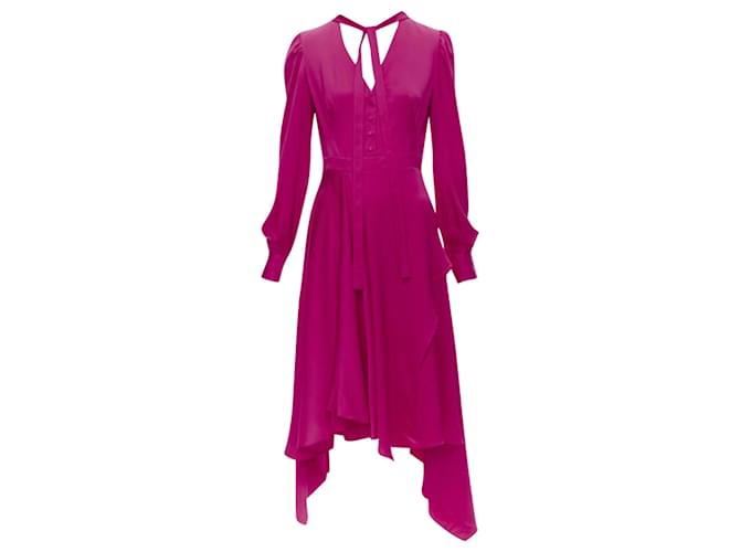 Abito drappeggiato in seta con maniche a sbuffo psy e fiocco di Alexander McQueen Rosa