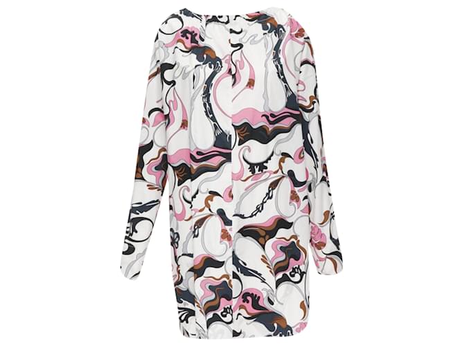 Abito lungo in cotone con scollo a barca e maniche lunghe con stampa floreale Marni swirl Bianco