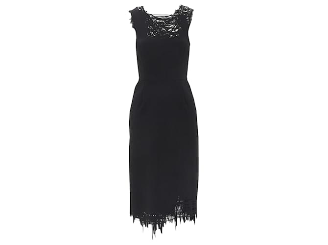 Abito a matita in neoprene con taglio laser e scarabocchio di Oscar De La Renta Nero