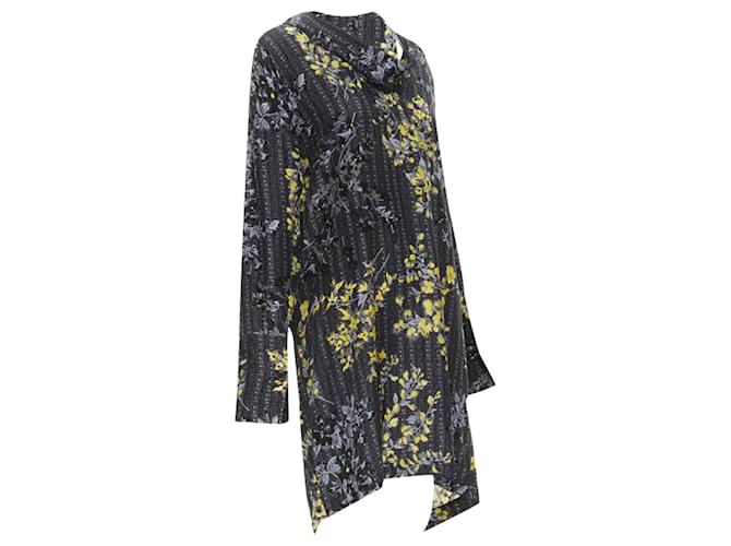 Abito in seta con collo a drappeggio e stampa floreale geometrica Marni Grigio