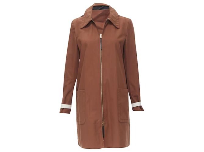 Cappotto con cappuccio zip in cotone color mattone con polsini a strappo Marni Rosso