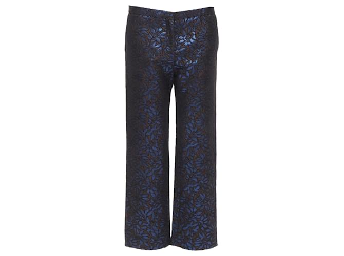 Pantaloni a gamba larga in jacquard floreale metallico Marni Blu