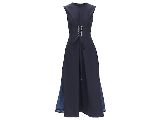 Abito midi in denim con corsetto a lacci e vita regolabile Alexander McQueen Blu Blu navy