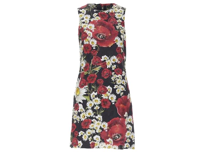 Abito mini sheath in jacquard con stampa floreale Poppy Daisy di Dolce & Gabbana Nero
