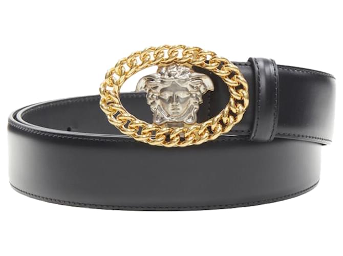 Cintura con fibbia in argento Medusa di Versace Nero