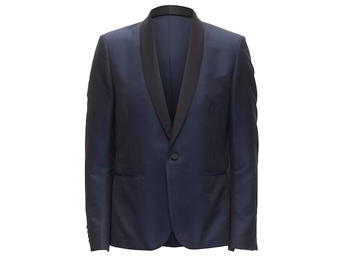 Blazer smoking in satin metallico testurizzato Saint Laurent Blu Blu navy