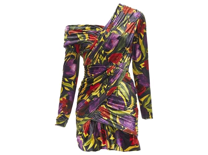 Abito mini drappeggiato in velluto floreale Balenciaga Demna Multicolore