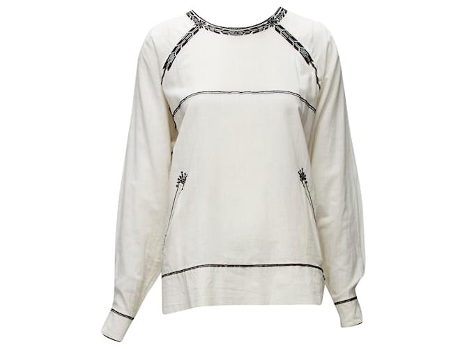 Top boho in cotone ricamato con tasche Isabel Marant Étoile Bianco Crudo