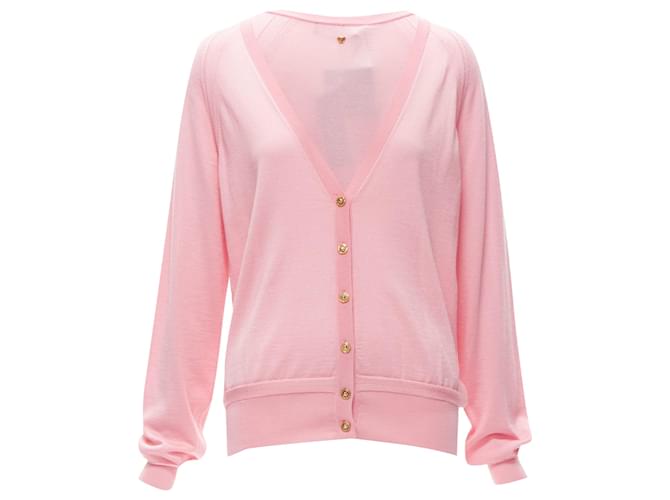 Cardigan in lana, cashmere e seta con bottoni Medusa Versace Rosa