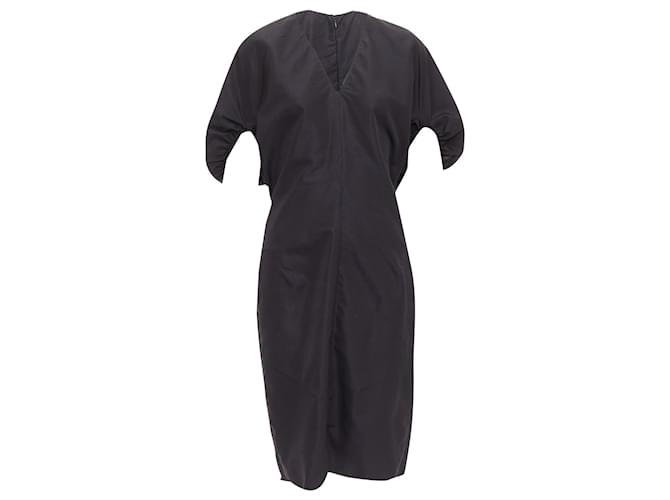 Abito da cocktail in cotone e seta con maniche a sbuffo di Yves Saint Laurent Nero