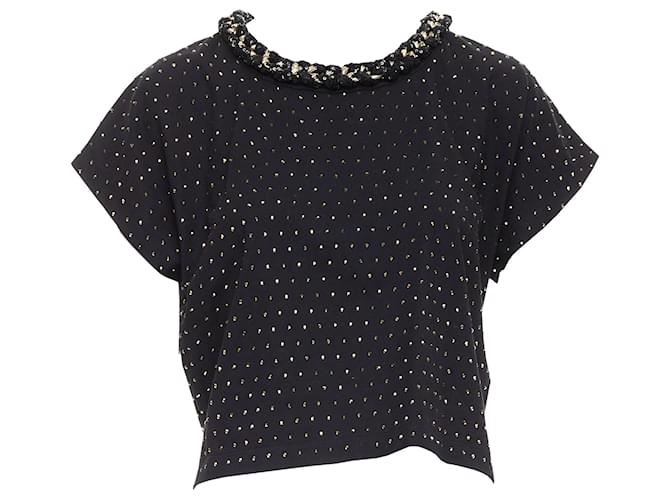 T-shirt cropped decorato con catena di cristallo e strass Balmain Nero