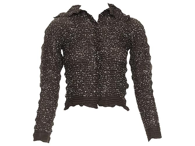 Top corto con colletto arricciato a pois di Issey Miyake Marrone