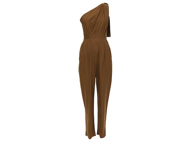 Jumpsuit in popeline di cotone a spalla unica con rifiniture in pelle Max Mara Avola Marrone