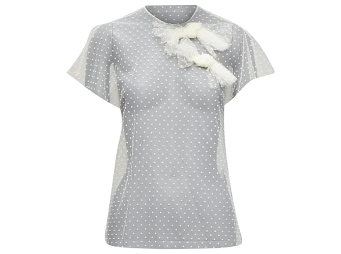 Top trasparente con colletto a fiocco asimmetrico a pois Red Valentino Bianco Crudo