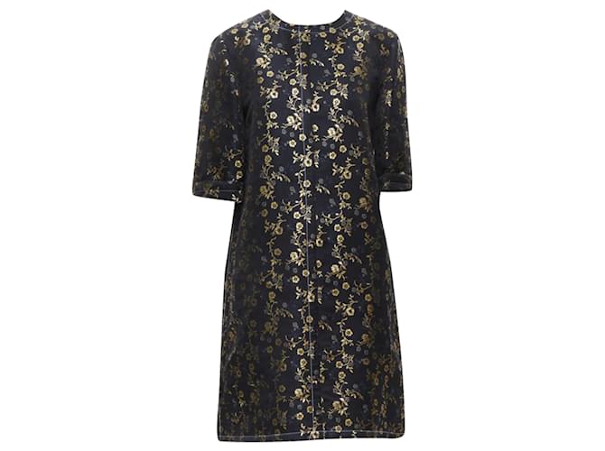 Abito trapezio con maniche a risvolto in jacquard floreale Marni Nero