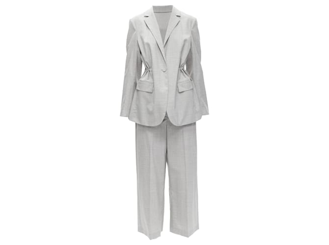 Theory Set di blazer in lana con cordoncino in vita e pantaloni a gamba larga. Grigio