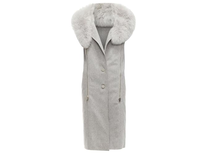 Autre Marque Vestito senza maniche in misto lana vergine con colletto in pelliccia Saga Furs di Alexander Wang Grigio