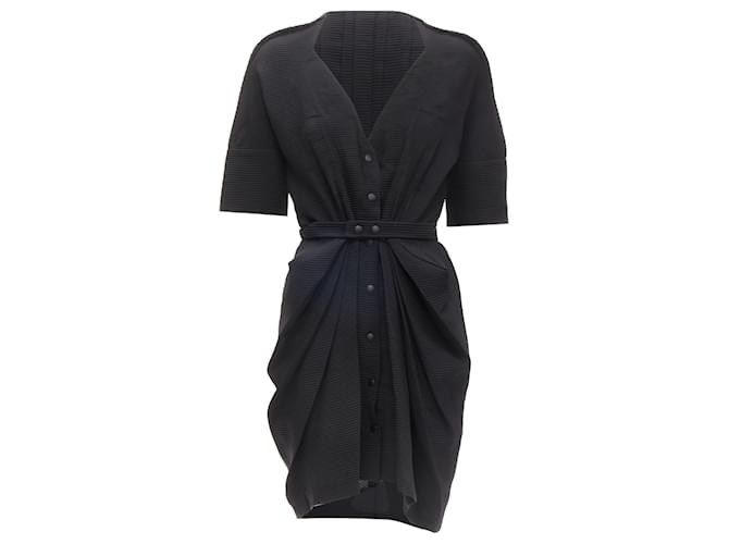 Abito corto con scollatura profonda, bottoni frontali, plissettato e arricciato di Balenciaga Nero