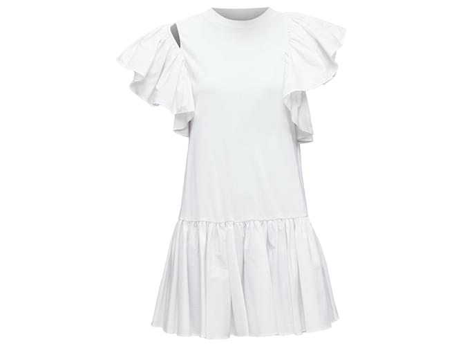 Abito a vita bassa con maniche a volant asimmetriche di Alexander McQueen Bianco