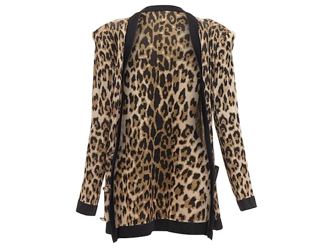 Cardigan con spalle a potere in jacquard leopardato Balmain con bottoni dorati Marrone