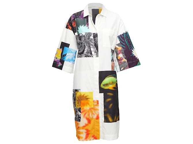 Abito camicia con stampa fotografica a patch Dries Van Noten Bianco