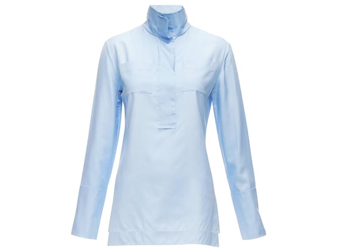 Camicia Marni in seta con colletto a bordo grezzo e tasche, orlo asimmetrico alto-basso Blu