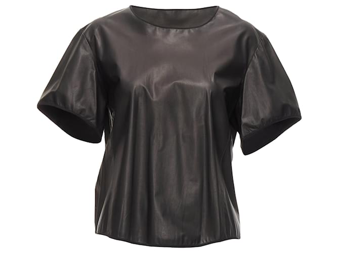 Top in pelle di vitello con maniche a campana 3D e orlo asimmetrico Theyskens Theory Nero