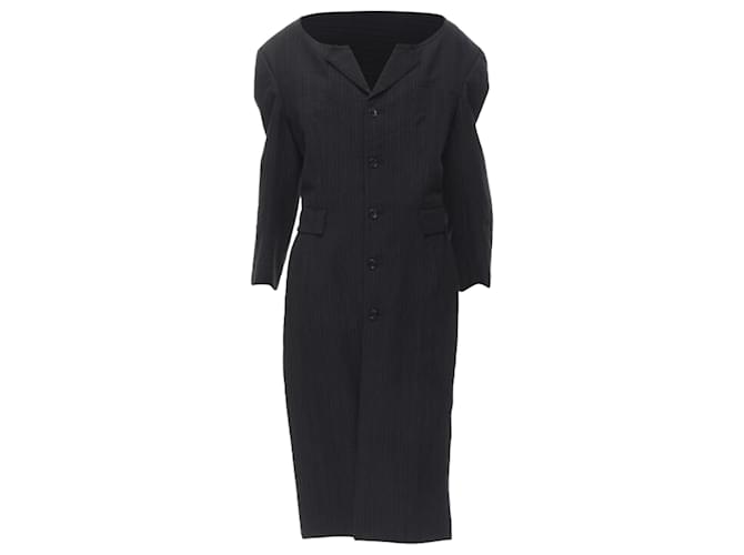 Cappotto Boxy a Righe con Collo Sfilacciato di Comme Des Garcons Grigio