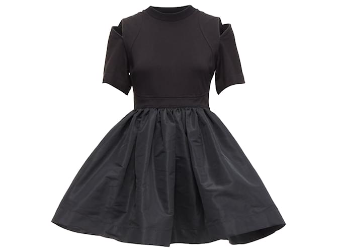 Abito gonna svasata in taffetà con spalle scoperte Alexander Mcqueen Nero