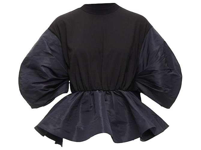 Top peplum a contrasto con maniche a palloncino rotonde Alexander Mcqueen Nero
