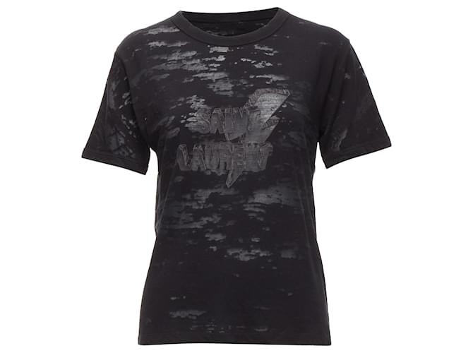 T-shirt con stampa logo fulmine Devore Saint Laurent Nero