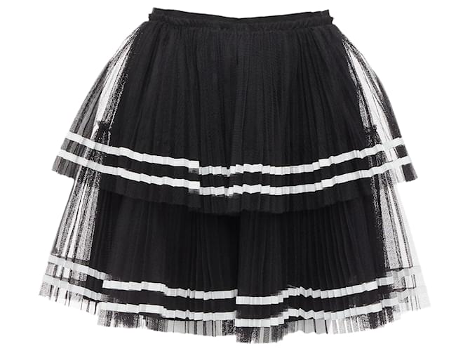 Gonna mini plissettata in tulle a righe sovrapposte Red Valentino Nero