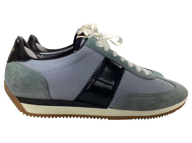 Sneakers basse con lacci Tom Ford in suede blu e nero