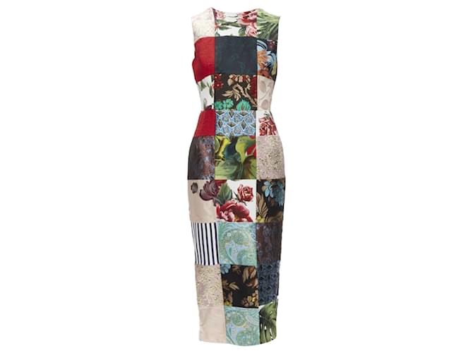 Abito midi in jacquard patchwork a griglia mista Dolce & Gabbana Multicolore