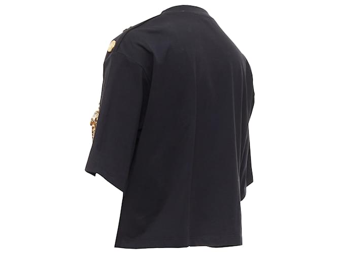 T-shirt cropped in cotone con spilla decorata con catene e bottoni Balmain Nero