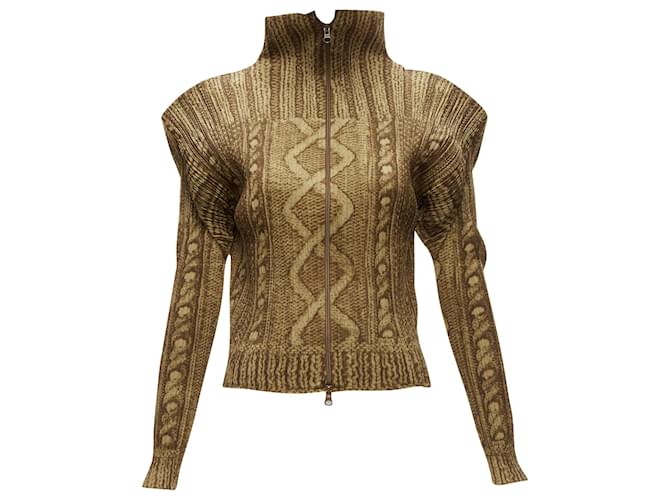 Giacca zip in maglia trompe l'oeil Issey Miyake Pleats Please Marrone