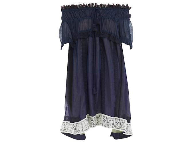 Chloé Abito boho off shoulder con bordo in pizzo ricamato Chloe Blu Blu navy
