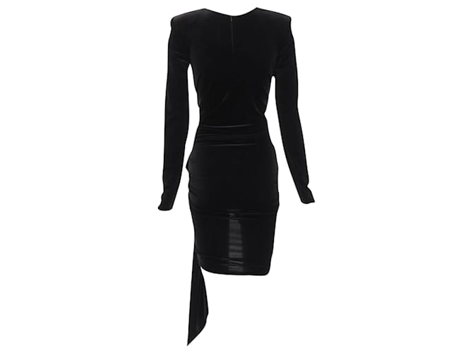 Abito mini drappeggiato in velluto con scollatura a V e fiocco di Alexandre Vauthier Nero