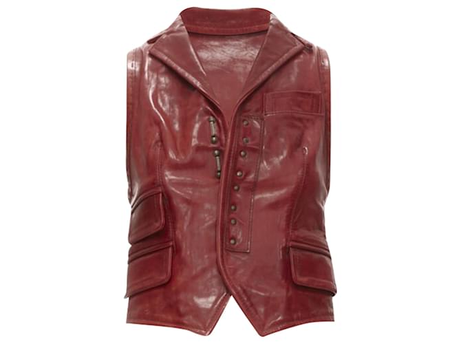 Gilet corto in pelle distressed con gancio Dsquared2 Rosso