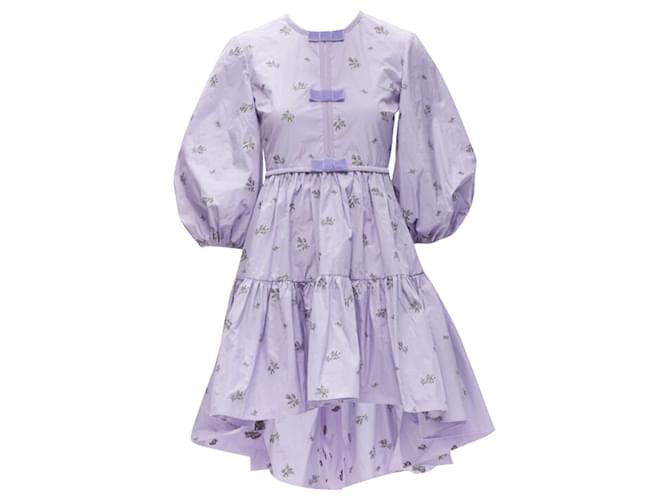 Red Valentino Abito babydoll con maniche a sbuffo e ricamo floreale con fiocco Valentino Garavani Porpora