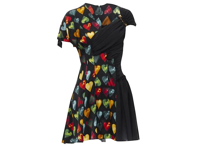 Abito con stampa a cuore Jim Dine di Versace con spilla di sicurezza Nero