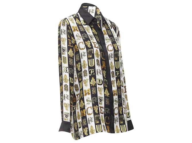 Camicia in seta con bottoni Medusa Barocco VirtAlphabet di Versace D'oro Metallico