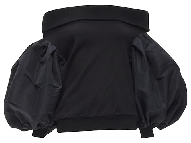 Maglione in cotone con maniche ultra a sbuffo off shoulder di Alexander McQueen Nero