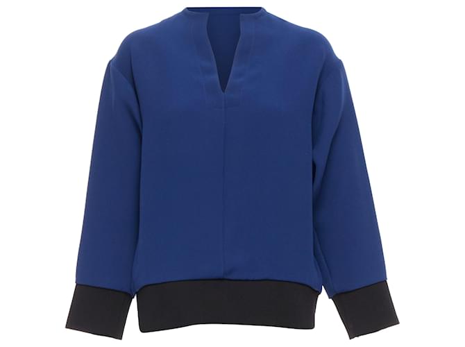 Marni scollo a V in maglia a coste, maniche lunghe, taglio boxy sopra Blu
