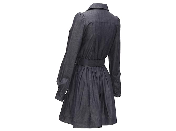 Abito safari in denim di cotone con pieghe e tasche anteriori Dice Kayek Blu