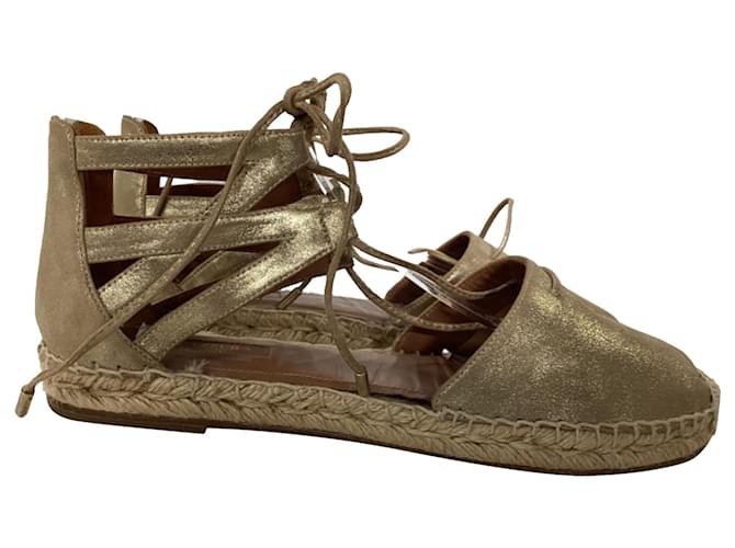 Espadrillas con lacci e punta chiusa Aquazzura in pelle dorata D'oro Metallico