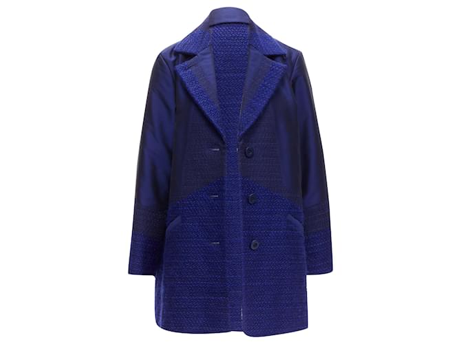 Giacca cappotto in tweed di taffetà cobalto multi-texture di Issey Miyake Blu