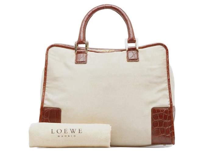 Borsa in nylon con stampa coccodrillo Loewe Amazona Marrone Beige