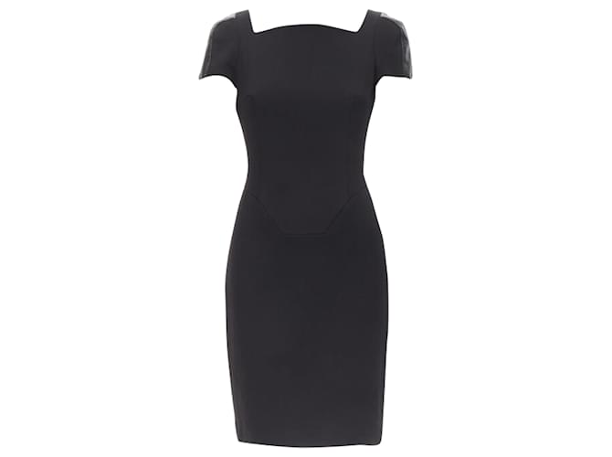 Abito aderente in pelle con scollatura quadrata e maniche corte di Versace Nero